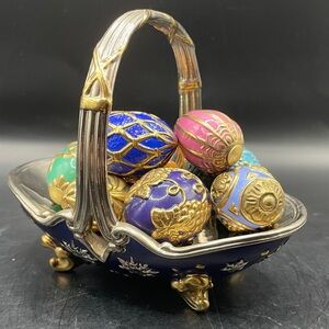 Franklin Mint House of Faberge Winter Basket w/9 Multicolor Eggs No Box Or COA